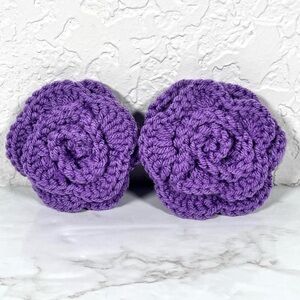 Set Of 2 Purple Crochet Flower Barrettes